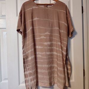 J Jill Oversized Cotton Silk Blend Tunic Top Women's Sz Large Taupe Tie Dye